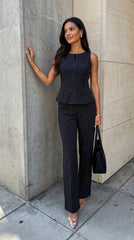 Avelora Pinstripe Tailored Set Black