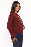 Brittany Placed Embroidery Flower Cardigan Burgundy