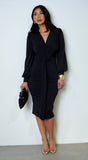 Brynlee Twist Long Sleeve Midi Dress Black
