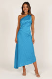 Flin Pleated One Shoulder Midi Dress Blue
