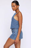 Happiness Is Key Mid Rise Denim Mini Skirt Admiral Blue
