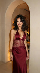 Ravena Lace Satin Detail Halter Maxi Dress Red