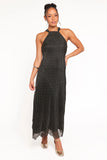 Melody Plisse Halter Maxi Dress Black Gold Polka Dot