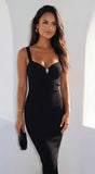 Veroniqa Ribbed Knit Sweetheart Midi Dress Black