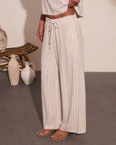 Lainee Striped Drawstring Linen Blend Wide Leg Pants
