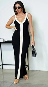 Kiah Two Tone Knit Maxi Dress Black