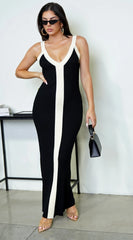 Kiah Two Tone Knit Maxi Dress Black