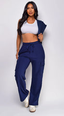 Mina French Terry Straight Cargo Pocket Joggers Navy