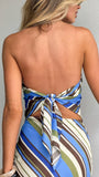 Saranya Scarf Top and Maxi Skirt Set Blue Khaki Stripe