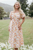 Clo Puff Sleeve Midi Dress Peach Floral