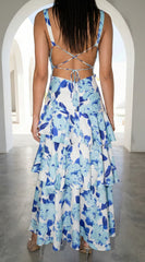 Aurelisse Floral Ruffled Maxi Dress Floral Blue