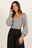 Gia Sweetheart Neck Bell Sleeve Knit Sweater Light Grey