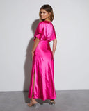 Theia Satin V Neck Maxi Dress