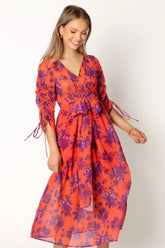 Hallie Midi Floral Dress Red Wine