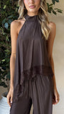 Elaia High Neck Top Pants Set Chocolate