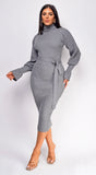 Sabriana High Neck Midi Dress Gray