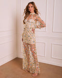 Bold Grace Floral Mesh Corset Maxi Dress