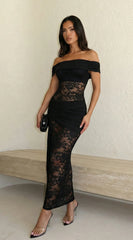 Valenne Off Shoulder Lace Maxi Dress Black