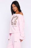 All A Dream Off Shoulder Oversized Long Sleeve Tee Pink