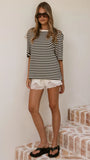 Josie Crew Neck Tee Black White Stripe