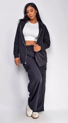 Everywhere Zip Up Oversized Hoodie Black