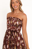 Angelique Strapless Maxi Dress Brown Floral