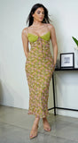 Rivka Floral Chiffon Lace Detail Maxi Dress Green