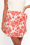 Calypso Wrap Mini Skirt Red Floral