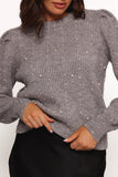 Makena Pearl Detail Knit Sweater Heather Grey
