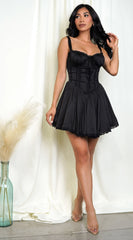 Camilla Black Satin Corset A Line Mini Dress