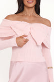 Helene Bow Off Shoulder Knit Sweater Pink