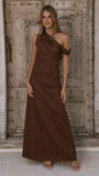 Larissa One Shoulder Maxi Dress Brown