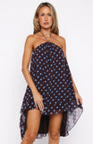 Heartbreaker Status Mini Dress Choc Blue Polka Dot