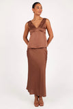 Nellie Satin Midi Skirt Banksia Brown