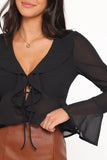 Elora Chiffon Ruffle Front Top Black