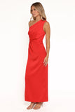 Nadia One Shoulder Maxi Dress Red Jacquard Satin
