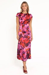 Lisbeth Midi Dress Magenta Floral
