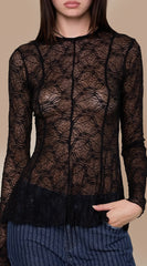 Sheer Lace Print Blouse Black