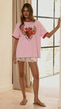 Amor E Sorte Oversized Tee Pink Red