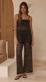 Zarina Sequin Long Line Top and Pants Set Black