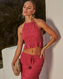 Sunlit Shore Smocked Halter Neck Tie Top