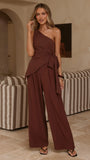 Leela One Shoulder Top and Pants Set Brown