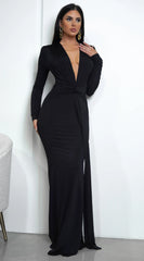 Niya Front Twist Drape Maxi Dress Black