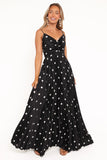 Naira Pleated Maxi Dress Black Polka Dot