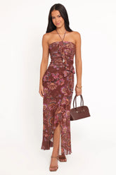 Sorbet Midi Dress Brown Floral
