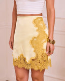 Sincerely Mine Satin Lace Trim Mini Skirt