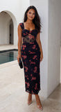 Cerelise Floral Lace Ruched Maxi Dress Navy Blue
