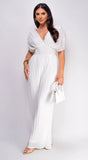 Selene V Neck Pleated Jumpsuit White