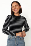Stacie Ribbed Knit Top Black Stripe