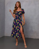 Camellia Floral Puff Sleeve Midi Dress